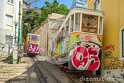 Ascensor do Lavra, Lisbonâ€™s First Funicular Editorial Stock Photo